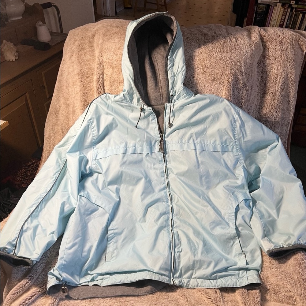 Praise Endurance Light Blue Grey Hooded Reversible Women's Jacket #y2K